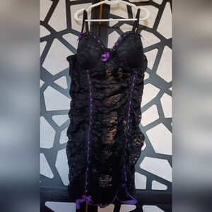 *Body Rage Intimates - Lace Chemise w/ Ribbon - Black/Purple - L